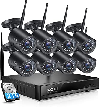 ZOSI H.265  1080p Wireless Security Camera System for Home, 8CH Network Video Recorder (NVR) with 8 x 2MP Auto Match WiFi IP Camera Outdoor Indoor