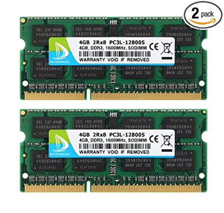 DUOMEIQI 8GB Kit (2X 4GB) DDR3 2RX8 PC3L-12800S 1600MHz 204pin 1.35v SO-DIMM Notebook Memory Laptop RAM Module CL11 Compatible With Intel AMD and Mac System