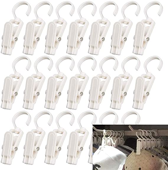 VinBee 20 PCS Super Strong Plastic Home Travel Swivel Hanging Laundry Hooks Clip - 4.3 Inches (White)