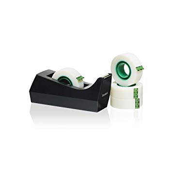 Scotch C60-BK4 Magic Tape Dispenser with Scotch Magic Tape 19mm x 33m (4 Rolls) - Black