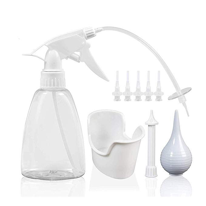 300ml Ear Washer Bottle System, Earwax Remover Irrigation Cleaner Tools for Home Use with Ear Washer Bottle, Extra Hard Nozzles, Ear Basin, Squeeze Bulb, and 25 Soft Disposable Tips (300ml Capacity)