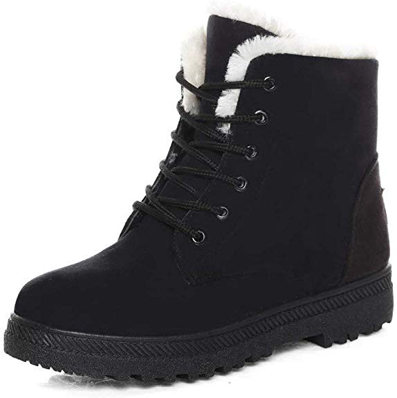 Winter Snow Boots for Women Suede Cotton Warm Fur Lined Ankle Boots Outdoor Anti-Slip Waterproof Booties Lace Up Platform Shoes