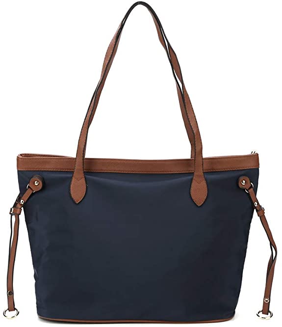 Fashlanlika Nylon Tote Bag With Leather Handles Women Light Weight Casual Shoulder Bag