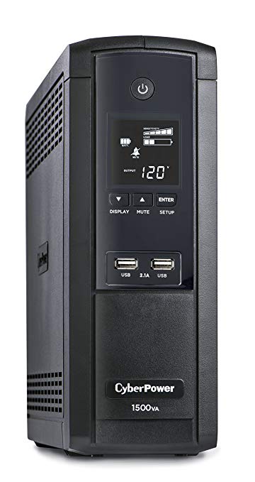 CyberPower BRG1500AVRLCD Intelligent LCD UPS System, 1500VA/900W, 12 Outlets, AVR, Mini-Tower, 5-Year Warranty