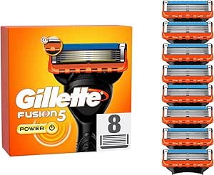 Gillette Fusion5 Recargadoras de energía para hombres, 8 cuchillas recargables, con tira protectora para deslizarse aún mejor