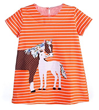 Fiream Girls Cotton Cartoon Patch Shortsleeve Dress