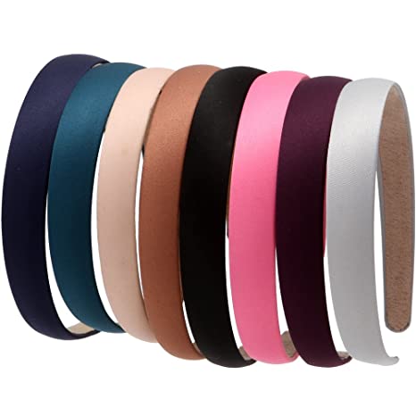 LONEEDY 8 Hard Headbands, 2cm Wide Non-slip Ribbon Hairband for Women (8 Mixed colors)