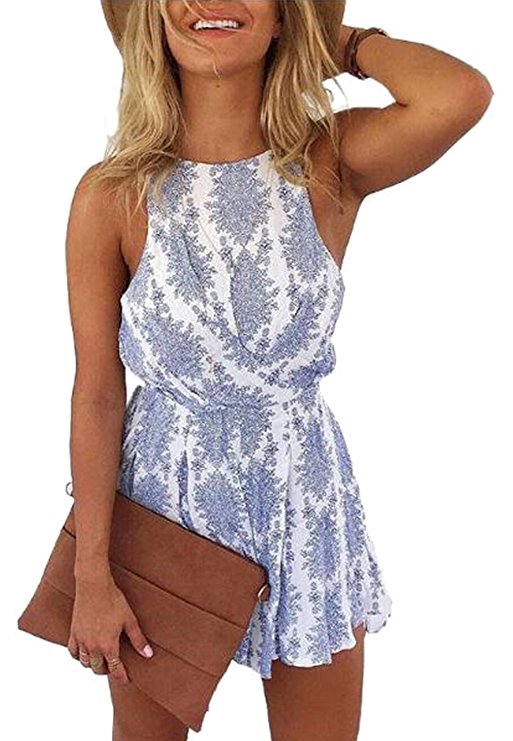 LUKYCILD Women Sexy Strap Backless Summer Beach Party Romper Jumpsuit