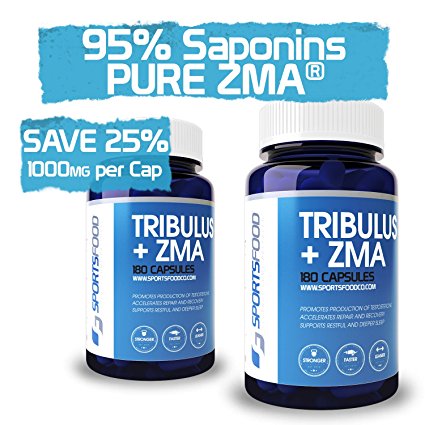 2x Tribulus + ZMA® 1000mg x 180 Caps (25% BULK DISCOUNT), 95% Saponins, 80% Protodioscin Combo w/ ZMA®