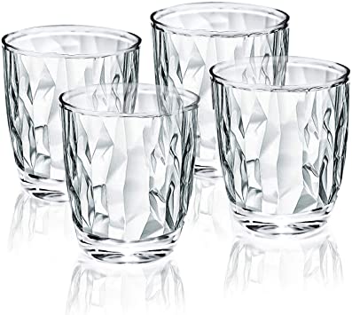 Topsky 4-Pack Clear Plastic Water Tumblers, 300ml Drinking Cup Dishwasher Safe Bathroom Cups Camping Portable Cups