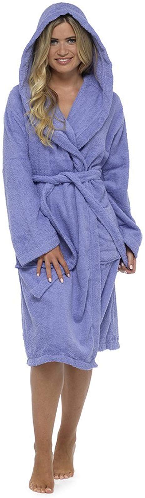 Ladies Robe Luxury Terry Towelling Cotton Dressing Gown Bathrobe Highly Absorbent Women Hooded and Shawl Towel Bath Wrap