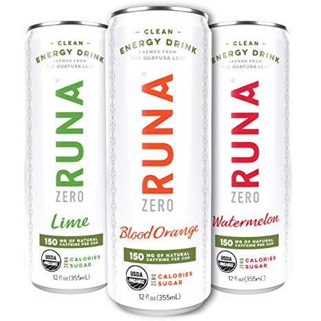 RUNA ZERO Organic Clean Energy Drink from the Guayusa Leaf, Variety Pack, Calorie Free & Sugar Free, 12 oz (Pack of 12)