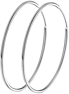 925 Sterling Silver Large Hoop Earrings Circle Endless Huggie Big Hoops Earring 50/60/70/90mm for Women Girls