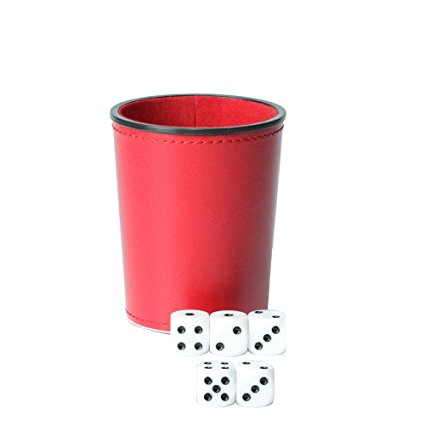 Dice Cup with 5 Dices, Bagent PU Leather Felt Lined Professional Mini Dice Shaker Cup Set for Yahtzee / Craps / Backgammon or other Dice Games