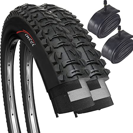 Fincci Set Pair 26 x 1.95 Bike Tyre 50-559 Foldable 60 TPI Tyres with Schrader Valve Inner Tubes for MTB Mountain Hybrid Bike Bicycle (Pack of 2)