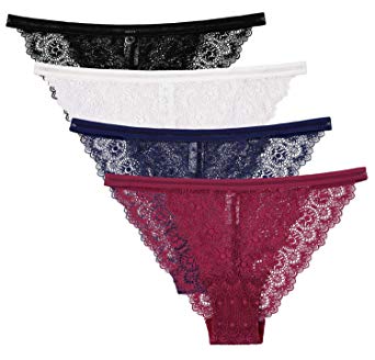 ATTRACO Women's Bikini Lace Panties Lingerie Hipster Briefs Underwear 4 Pack