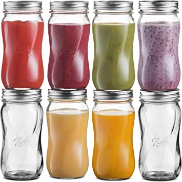 Ball Regular Mouth Mason Jars 16 oz [8 Pack] Travel Glass Drinking Spiral Jars with Airtight lids & Bands. For Juicing/Smoothies/Kombucha, DIY, Safe For canning, Pickling, Storage   SEWANTA Jar Opener