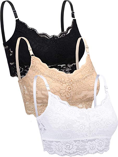 Boao 3 Pieces Women's Floral Lace Tube Top Bra Bandeau Strapless Bras Seamless Stretchy Chest Wrap