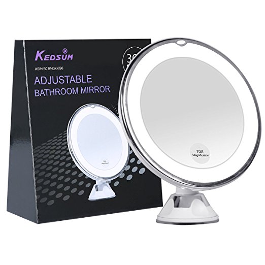KEDSUM 6.8" 10x Magnifying LED Lighted Makeup Mirror,Bathroom Vanity Mirror with Strong Suction Cup,Rotates 360 Degrees,Daylight Color,Battery Operated