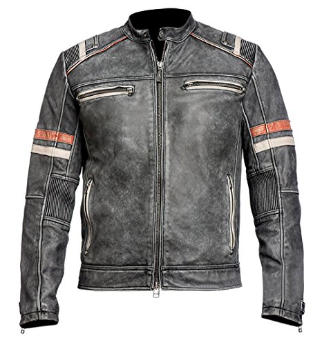 Men's Vintage Motorcycle Cafe Racer Retro Moto Distressed Leather Jacket