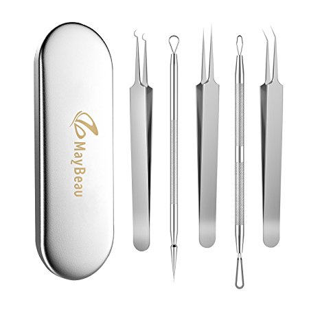 MayBeau Blackhead Remover Kit Pimple Extractor Surgical Curved Blackhead Tweezer Treatment for Acne Comedone Extracting Popper Tool