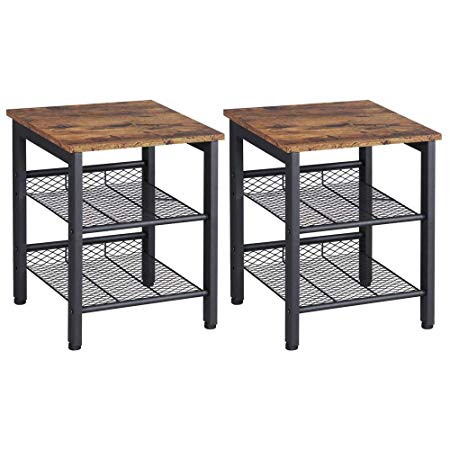 Yaheetech Industrial Nightstands, Set of 2 Side Tables for Living Room/Bedroom, End Tables with 2-Tier Adjustable Shelves, Easy Assembly