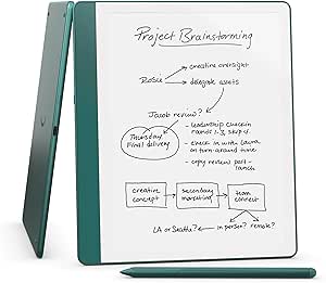 New Amazon Kindle Scribe (64GB) - Redesigned display with uniform borders. Now write directly on books and documents. With built-in notebook summarization. Includes Premium Pen - Metallic Jade