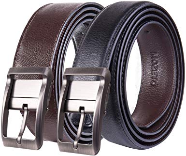 Belt for Men, MOZETO Men's Reversible Casual Jean Belt for 2 Colors, Genuine Leather Dress Belt with Rotated Buckle Gift Box