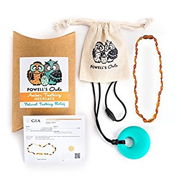 Baltic Amber Teething Necklace Gift Set + FREE Silicone Teething Pendant ($15 Value) Handcrafted, 100% USA Lab-Tested Authentic Amber - All Natural, Teething Pain Relief (Unisex - 11 Inches - Cognac)