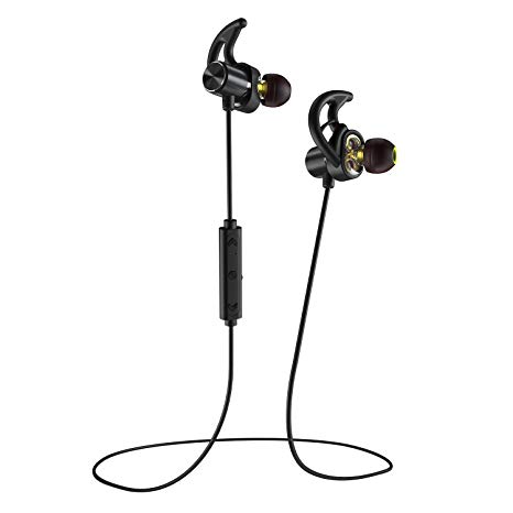 Phaiser BHS-790 Bluetooth Headphones with Dual Graphene Drivers and AptX Sport Headset Earphones with Mic and Lifetime Sweatproof Guarantee - Wireless Bluetooth Earbuds for Running, Blackout