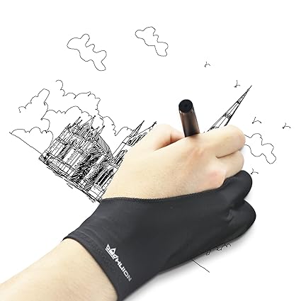 HUION Artist Drawing Glove for Drawing Tablet, Paper Sketching, Art Glove with Two Finger for Right Hand and Left Hand, Reduces Friction, Elastic Lycra, Large Size