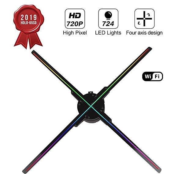 GIWOX 2019 3D Hologram Projector Fan 65 with WiFi,Trade Show Display,Four-Axil Design and Detachable Blades,720P Hi-Resolution and 724Pcs Beads,Upload by APP and TF Card Holographic Fan