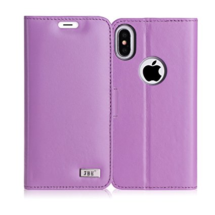 iphone X Case, FYY [RFID Blocking wallet] Genuine Leather 100% Handmade Wallet Case Credit Card Protector for iphone X Lavender