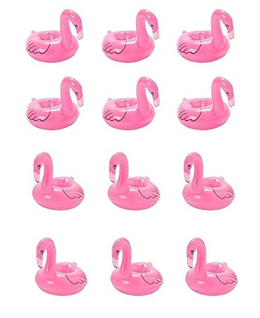12 Pcs Inflatable Pink Flamingo Coasters Cup Drink Holder Swimming Pool Float