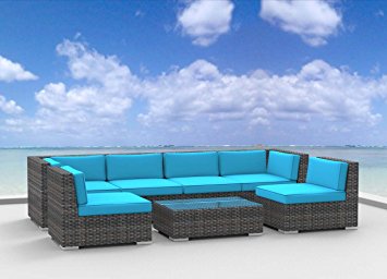 Urban Furnishing 7 Piece Modern Patio Sectional Sofa Couch Set – Sea Blue
