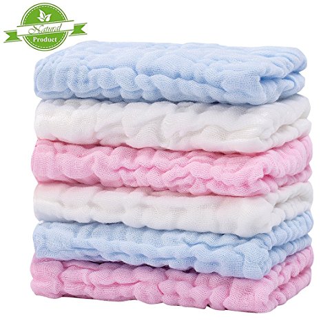 CXMYKE Muslin Baby Washcloths - Super Water Absorbent for Baby Towels - Soft Newborn Baby Face Towel, Suitable for Baby's Delicate Skin,the Best Shower Gifts for Boy Both Girl - 6 Pack 12x12 Inches