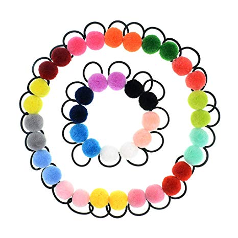 40 Pcs (20 Pairs) Pom Balls Elastic Hair Ties for Girls' Ponyatil Holder Accessories (Assorted Color)