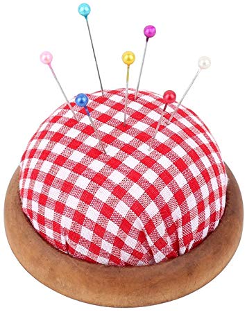 Pack of 2 Wood Sewing Needle Pin Cushion DIY Craft (Red Plaid)
