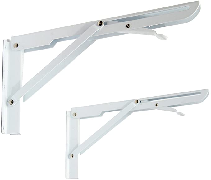 KINGSO 2 Pack White Fordable Steel Shelf Brackets,Industrial Hanging Book Shelf,Cold Rolled Steel Coat Finish Heavy Duty Folding with Mounting Screws Max Load 300lb