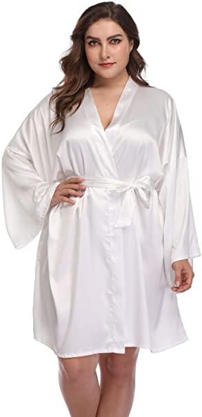 Women's Plus Size Satin Robes Short Silky Bathrobes Bridesmaid Party Dressing Gown