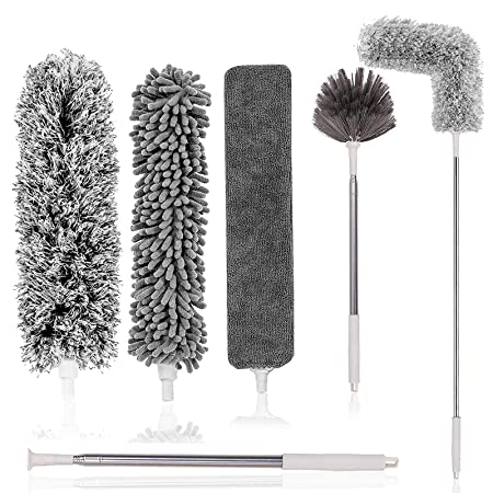 TiumsoMicrofiber Feather Duster Bendable & Extendable Fan Cleaning Duster with 100 inches Expandable Pole Handle Washable Duster for High Ceiling Fans, Window Blinds, Furniture (Standard)