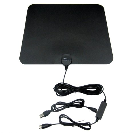 Indoor US ATSC HDTV Amplified Antenna 50-Mile Signal Range w/ 10 Ft Cable & Power Supply