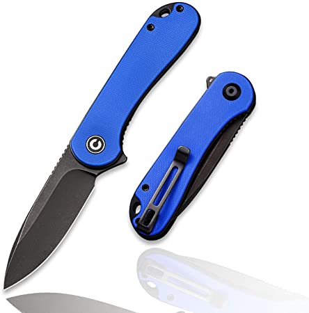 CIVIVI Folding Pocket Knife, 2.96" D2 Blade G10 Handle, Elementum Liner Lock Flipper Knife with Deep Carry Pocket Clip for EDC C907X (Blue)