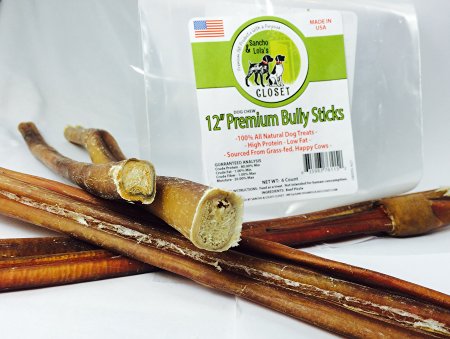 12-INCH Bully Sticks Made in USA~Grass-Fed American Cattle Not Treated With Growth Hormones or Antibiotics! 'Small Batch' Boutique Grain Free Dog Chews~Sizes When Available: Slim, Medium, Thick & X-Thick (SEE 6" THICK WHEN 12" THICK UNAVAILABLE)