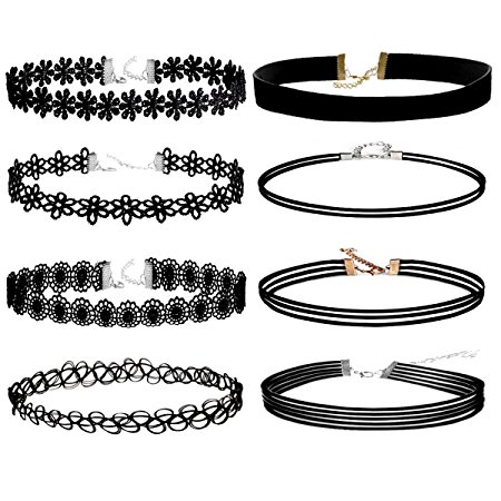 Caydo 8 Pieces Black Choker Necklace Lace Choker Tattoo Necklace for Women Girls