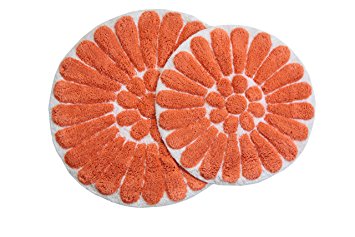 Chesapeake Merchandising Bursting Flower 2-Piece Bath Rug Set, White/Coral