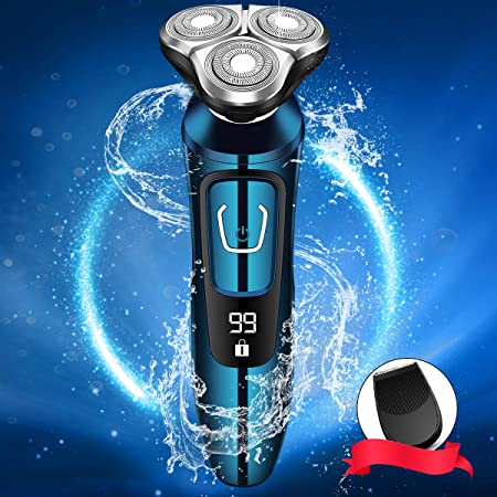 Electric Shavers for Men, Mens Electric Razor, Dry Wet Waterproof Man Rotary Facial Shaver Portable Face Shaver Cordless Travel USB Rechargeable with Beard Trimmer Led Display for Dad Husband Shaving