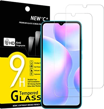 NEW'C 2 Unidades, Protector de Pantalla para Xiaomi Redmi 9A, Xiaomi Redmi 9C, Antiarañazos, Antihuellas, Sin Burbujas, Dureza 9H, 0.33 mm Ultra Transparente, Vidrio Templado Ultra Resistente