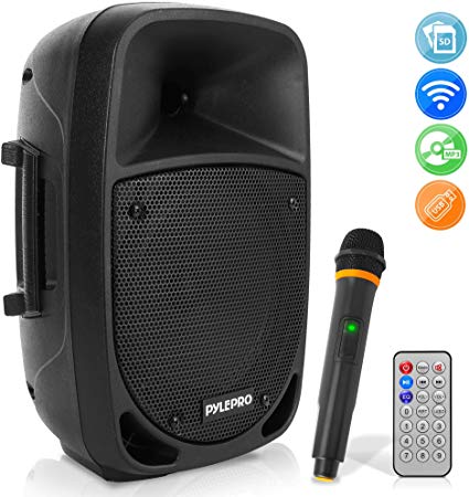 800W Portable Bluetooth PA Speaker - 8’’ Subwoofer, LED Battery Indicator Lights w/ Built-in Rechargeable Battery, MP3/USB/SD Card Reader, and UHF Wireless Microphone - Pyle PSBT85A