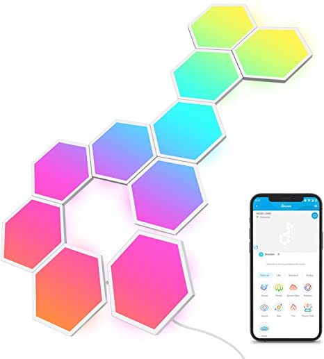 Govee Glide Hexa Light Panels, RGBIC Smart Hexagon Lights, WiFi Wall Lights with DIY Design, Music Sync, App Control, Works with Alexa, 10 LED Panels